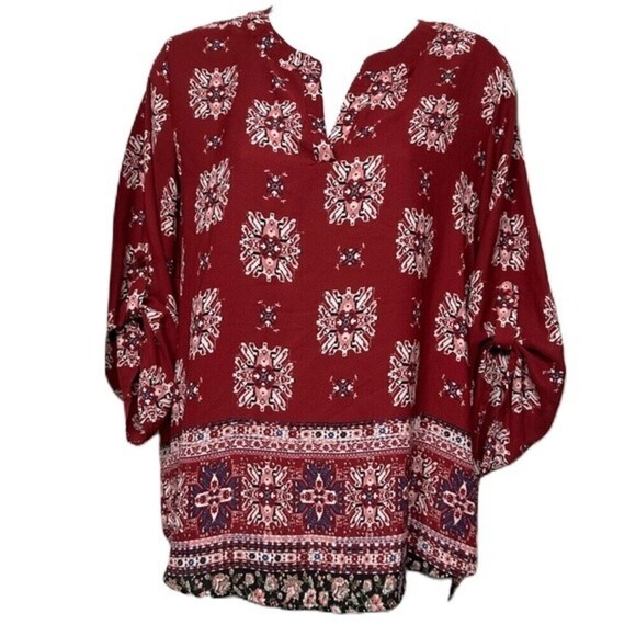 Pink Republic Three-Quarter Sleeve Medallion Mixed Print Multicolor Size S Top - Picture 2 of 15